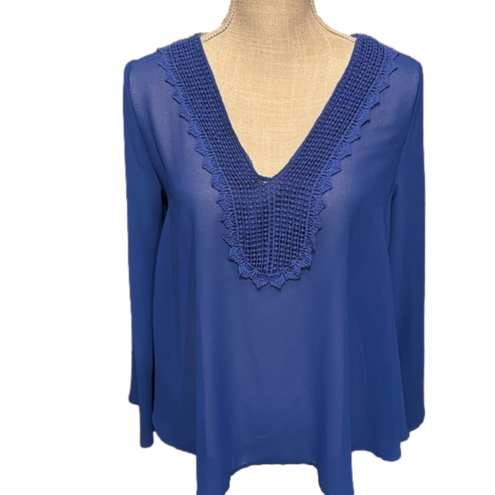 Francesca’s V-Neck Sheer Vibrant Blouse Size S